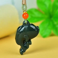 Natural Green Jade Carving Dolphin Pendant Men Women Necklace Good Luck Love