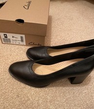 Ladies Clarks Freva 55 Court Mid Heel Womens Shoes D Fitting Black Leather