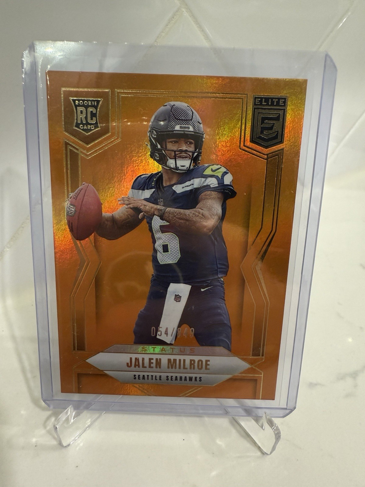 2025 Donruss Elite #131 Jalen Milroe Status Metallic Orange #/849 Seahawks