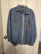 Bushwacker 90's Floral Embroidered Denim Chessy Style Button Up