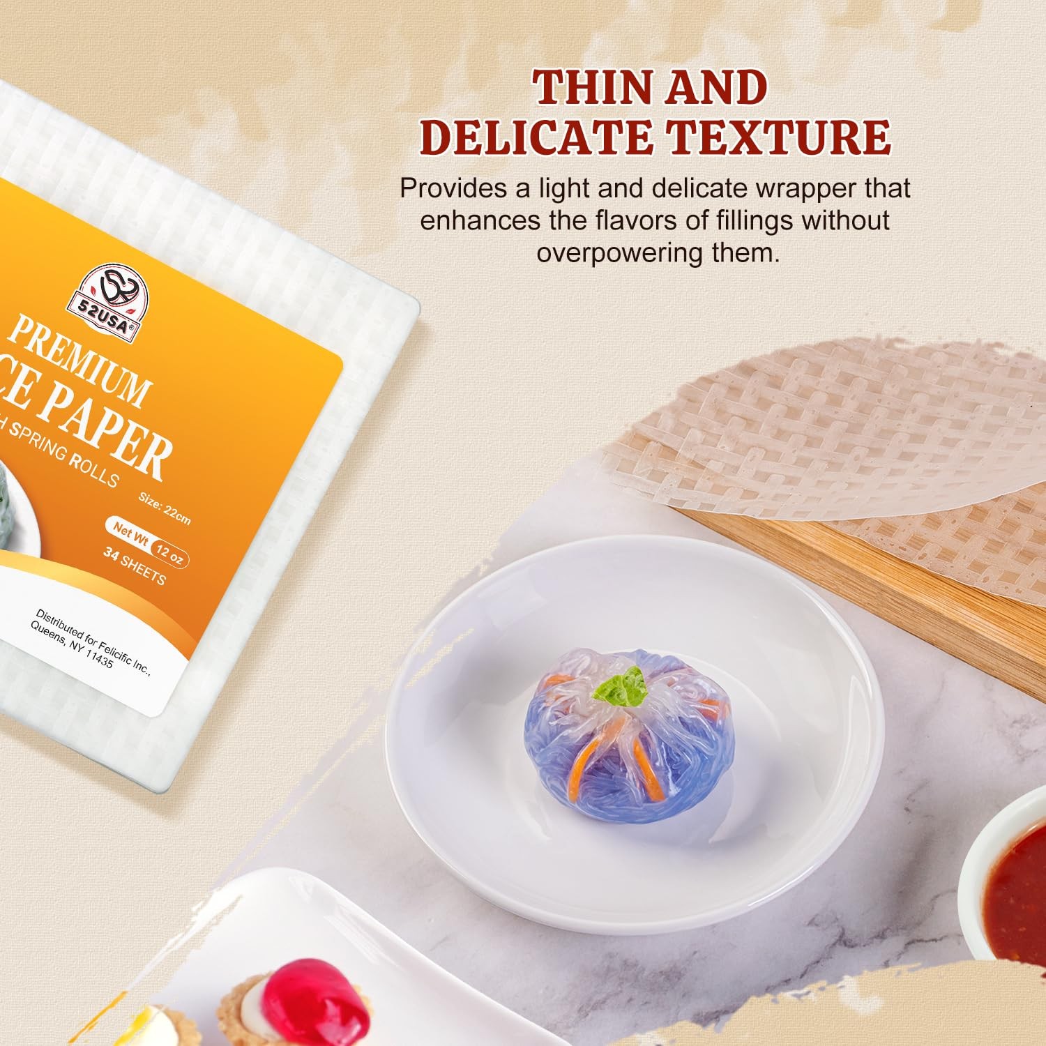 Square Rice Paper, 1 Pack, White Rice Paper Wrappers, Fresh Spring Roll Wrapp...