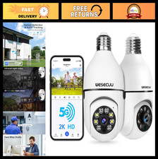 2K Wireless Light Bulb Security Camera - 5G/2.4GHz WiFi, Motion Detection, Night