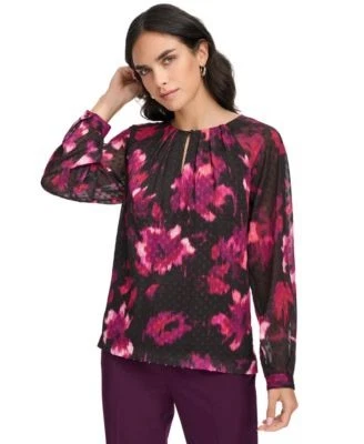 Calvin Klein Womens Pleat-Neck Long-Sleeve 197383065129 M RT $79.0