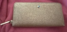 Kate Spade Burgess Court Slim Continental Zip Around Wallet Gold Sparkle EUC