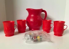 Vintage Kool Aid Man 2-quart Pitcher, 4 Cups, 3 Figures Kids Drink Set BRAND NEW