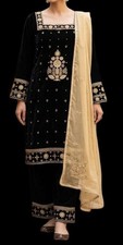 Black Velvet Hand Embroidered Pakistani Salwar Kameez Suit Set for Women ...