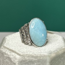Larimar Wide Sterling Silver Ring White Topaz Accents Size 6 JTV NWT