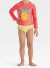    Cat  Jack Baby Girls 12M Pineapple Rash Guard Swimsuit Set Ruffles  AS SHOWN