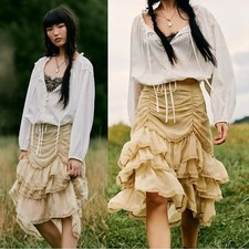 Free People Calliope Ruffle Midi Skirt Sage Small NWT Ethereal Western Bohemian