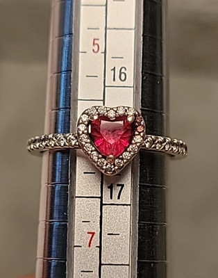  Authentic PANDORA 925 Silver Elevated Red Heart Ring Missing 1 Gem Sz 6