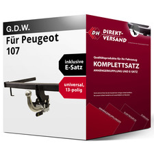 Für Peugeot 107 (G.D.W.) Anhängerkupplung abnehmbar + E-Satz 13pol universell
