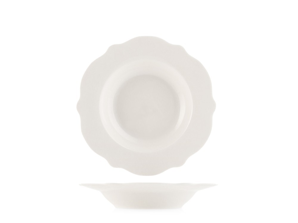 H&H 6 Festooned Deep Plates Blanc In New Bone China Ivory 21.5 Cm