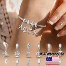 S925 Sterling Silver Letter Charm Beads Fit for Bracelets DIY Jewelry Women Gift
