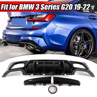 Rear Bumper Lip Diffuser Glossy Black For 2019~2022 BMW G20 G21 330i M340i Sport