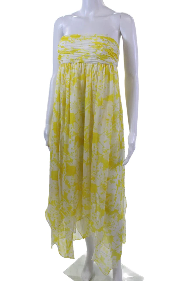 Jill Stuart 女式背面拉链无肩带花卉透明换装连衣裙白色黄色 2 — 第 2/4 张图片