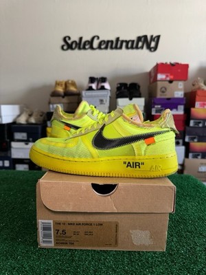Nike Air Force 1 Low Off-White Volt, Size 7.5, Pre-Owned With Box