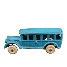 Vintage 1930's Arcade 312 Cast Iron Blue Touring Bus 6 Windows 4-3/4"