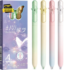 4 Pcs Cute Gel Pens Twistable Pens with Kawaii Rotatable Butterfly Patch 0.5Mm B