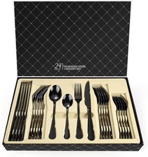 24-teilig Besteckset Edelstahl Besteckkoffer 6 Personen Besteck im Schwar Koffer