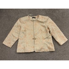 R M Richards Brocade Evening Jacket Womens XL Peach Floral Beaded Excellent