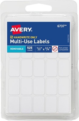 6 Pack Avery Multi-Use Labels, 0.5in X 0.75in, Removable, White 6737, 525 Ct