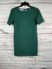 Banana Republic Dress Womens XS Green Geometric Knit Sheath Short Sleeve Office