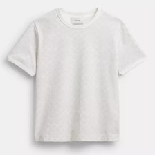 Coach Women's White Multi Signature Ringer Organic Cotton T-Shirt CZ729 Size M