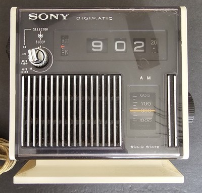 1970's Vintage Sony Digimatic TRC-C340 Cube AM Radio Flip Style Alarm Clock