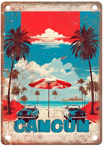 Vintage Cancun Mexiko Retro Look Reise Poster Blechschild T3293 - Bild 1 von 2