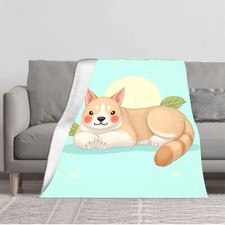 Cute Cartoon Dog Flannel Blanket - Soft Warm Cozy Design with Cheerful Dog