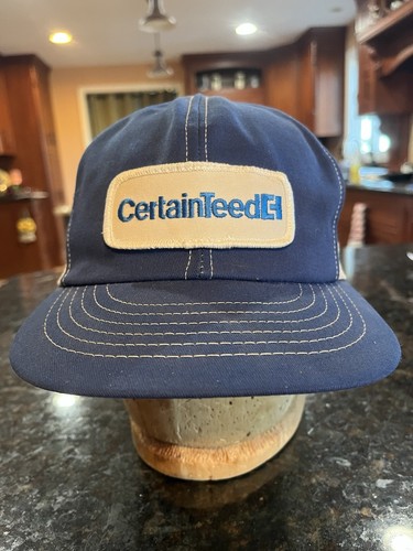 VTG CertainTeed K Brands Patch Trucker Hat Blue Snapback Cap Hat USA
