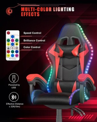 Gaming Stuhl weiß mit RGB LED Beleuchtung liegend Computer Büro Schreibtisch Sitz