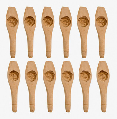 12pc Wooden Maamoul Cookie Mold Set, Star Pattern, Brown, Easy to Use