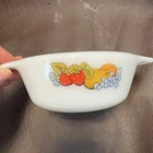 Anchor Hocking 436 Casserole Bowl 1qt White Fruit Decal Vintage