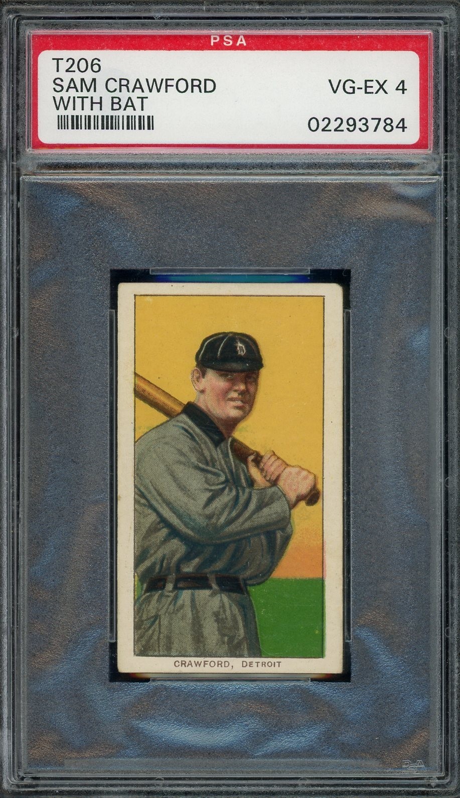 1909-11 T206 Sam Crawford with bat Detroit Tigers HOF ***CREASE-FREE PSA 4***
