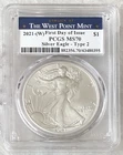 2021-(W) 1oz Silver American Eagle $1 PCGS MS 70 First Day of Issue Type 2 West