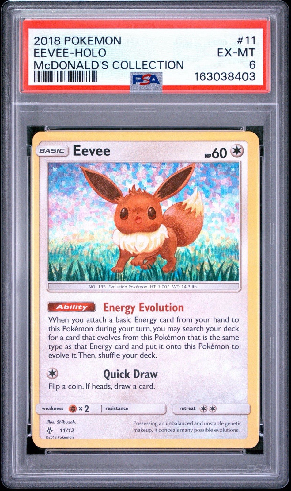 2018 POKEMON McDONALD'S COLLECTION EEVEE HOLO #11 PSA 6 CARD