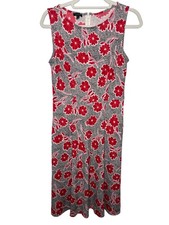 Talbots Women's Small Red Floral Sleeveless Midi Dress Knit Fit & Flare