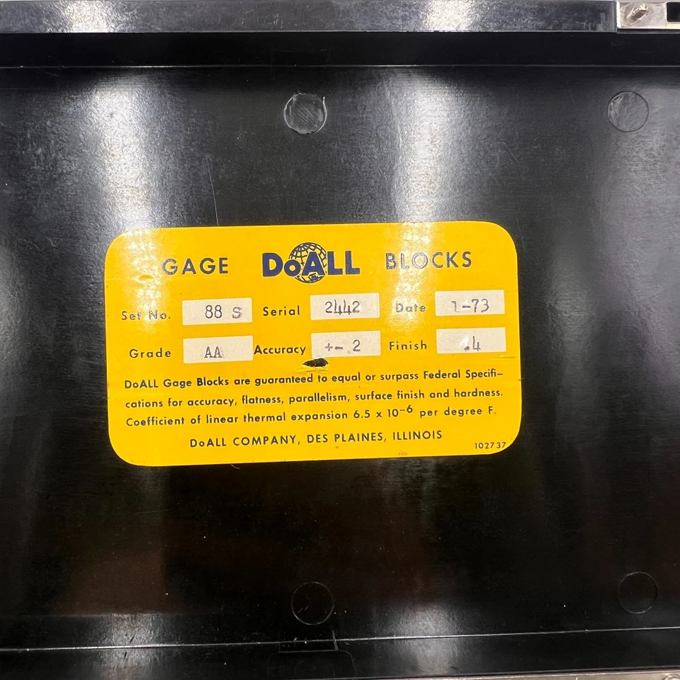 DoAll SQUARE Gage Block Set No. 88-S Grade AA *INCOMPLETE* - Image 2 of 4