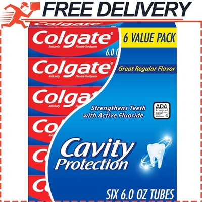 6-Pack Colgate Regular Cavity Protection Toothpaste with Fluoride, White 6 oz