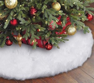 Christmas Tree Skirt 48 Inches Large Snowy White Faux Fur Xmas Tree Skirt Ebay