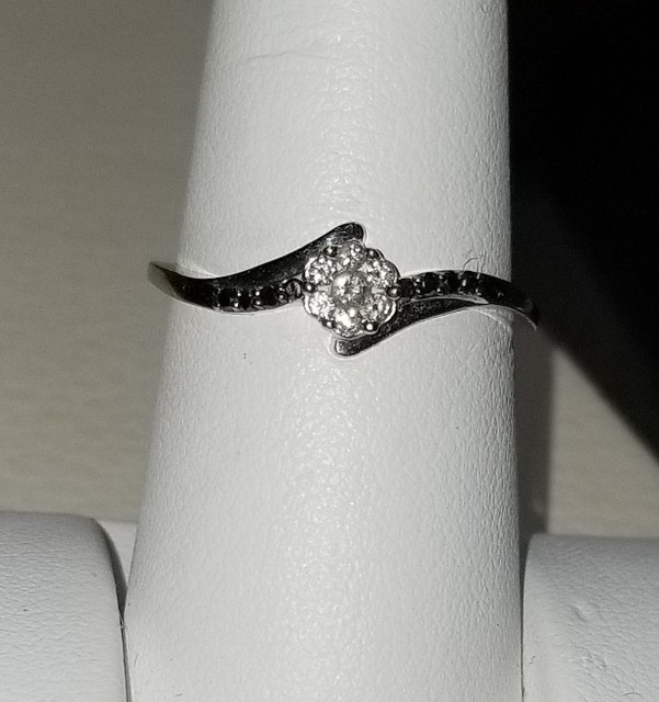 Kay jewelers 10k White Gold flower Black Diamond engagement pre promise