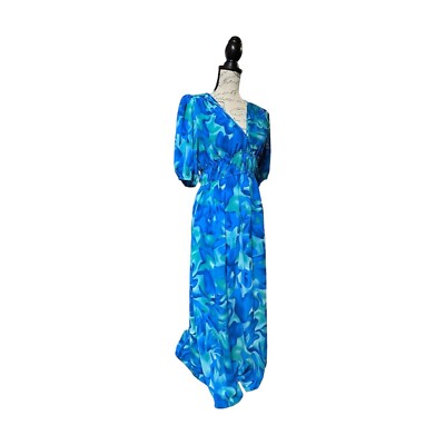 C.Cline Blue & Green Abstract Gathered-Waist V-Neck Maxi Dress Size S | eBay