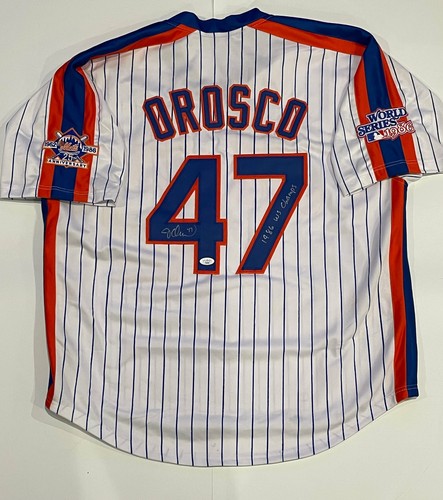 Von Jesse Orosco signiertes individuelles NY Mets Trikot mit 1986 WS Champs Aufschrift (JS