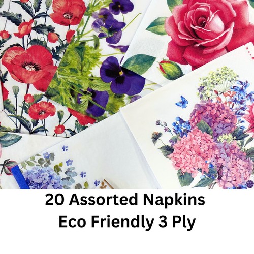Servilletas de papel decoupage paquete misterioso - LOTE de 20 florales sobre fondo blanco - Imagen 4 de 6