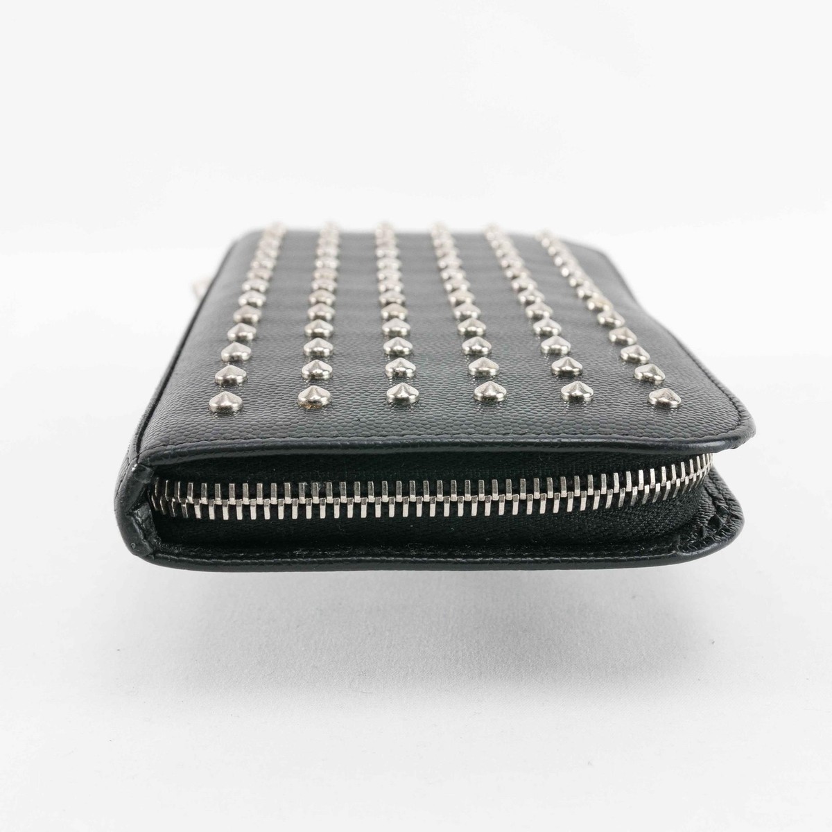 Saint Laurent Studded Zip-Around Wallet in Black Leather | eBay