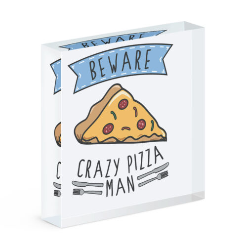 Beware Verrückte Pizza Mann Acryl Foto Block Rahmen Lustig Essen - Bild 1 von 1