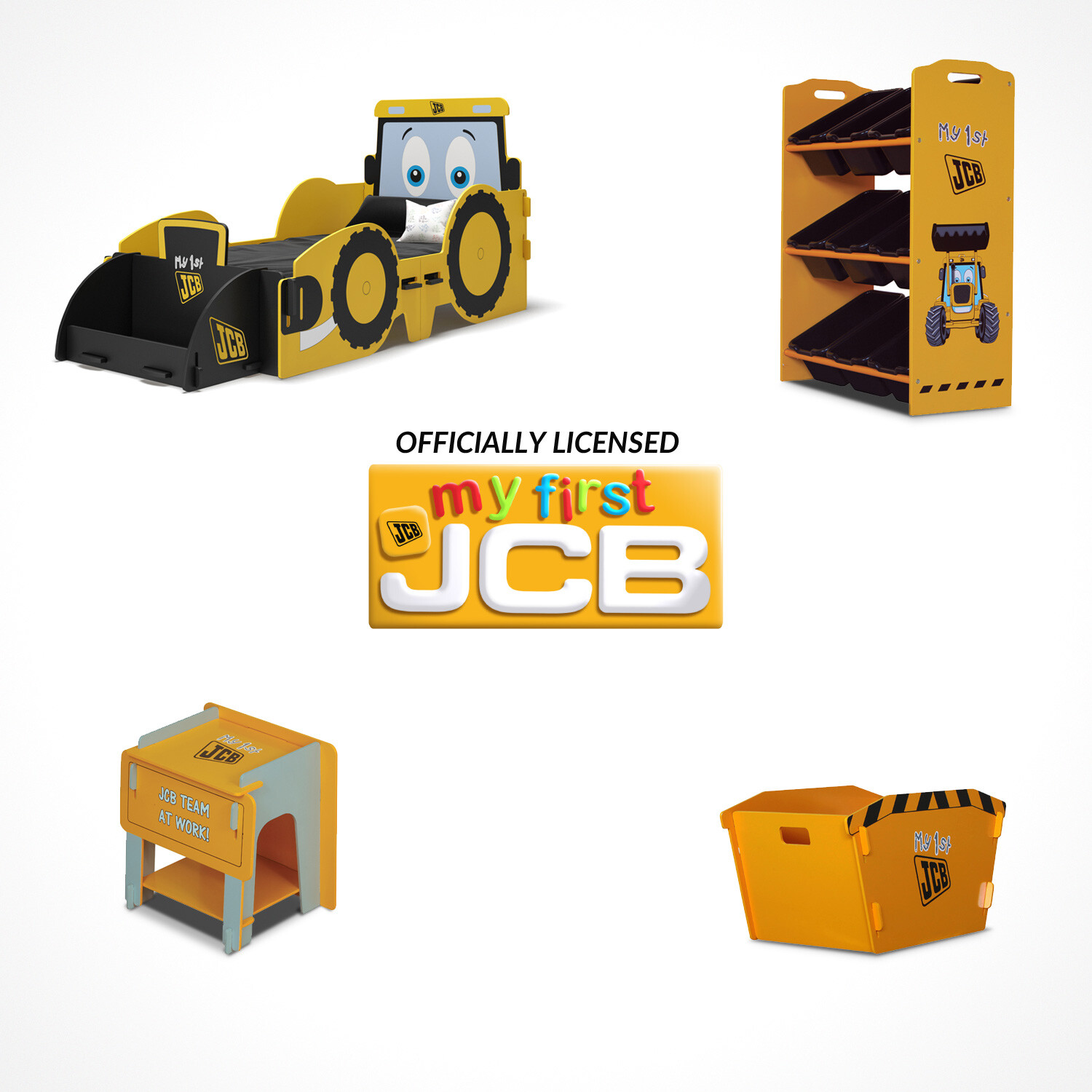 Licencia JCB excavadora tractor cama caja de juguetes almacenamiento cabecera librería 140 70 cuna