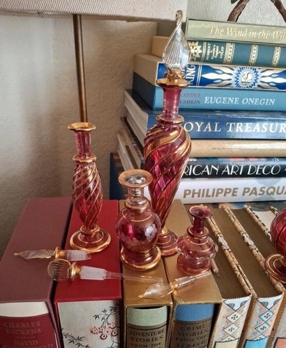 5 Vintage Egyptian Hand Blown Glass 'Perfume' Scent Bottles with Stoppers - Picture 8 of 21