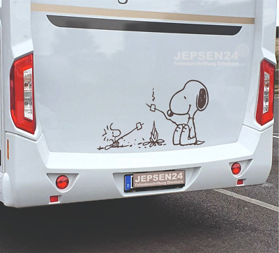 Aufkleber Snoopy Woodstock am Lagerfeuer 100x58cm CW09 - Bus Auto Wand Wohnmobil